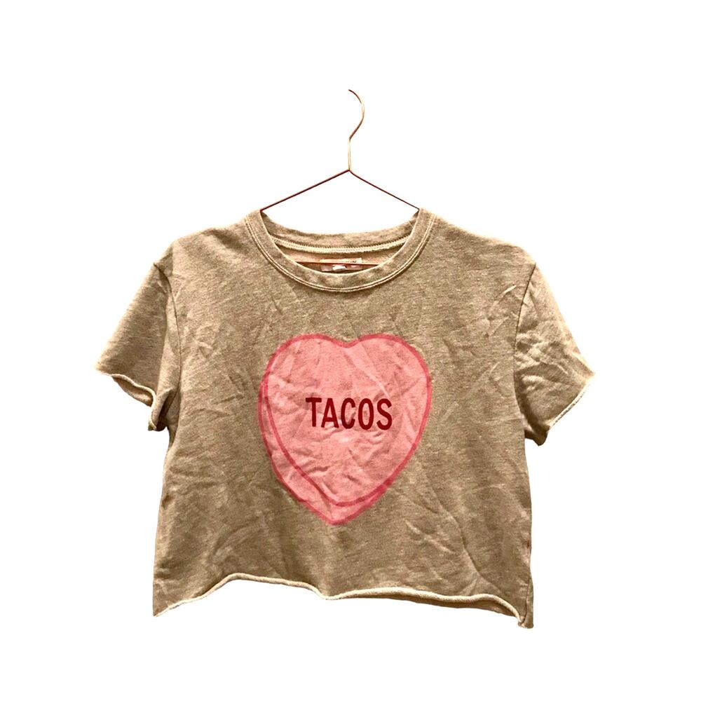 Grayson Threads Valentine's heart cropped short sleeved sweatshirt tacos